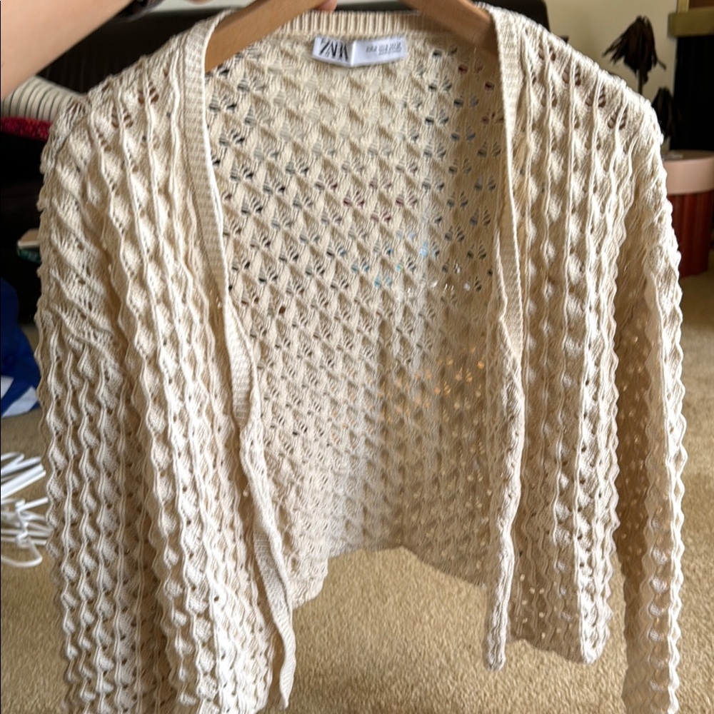 Zara Cream Open-Knit Women's Cardigan